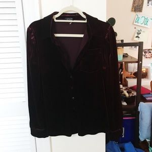 Burgundy Velvet Button Up Shirt